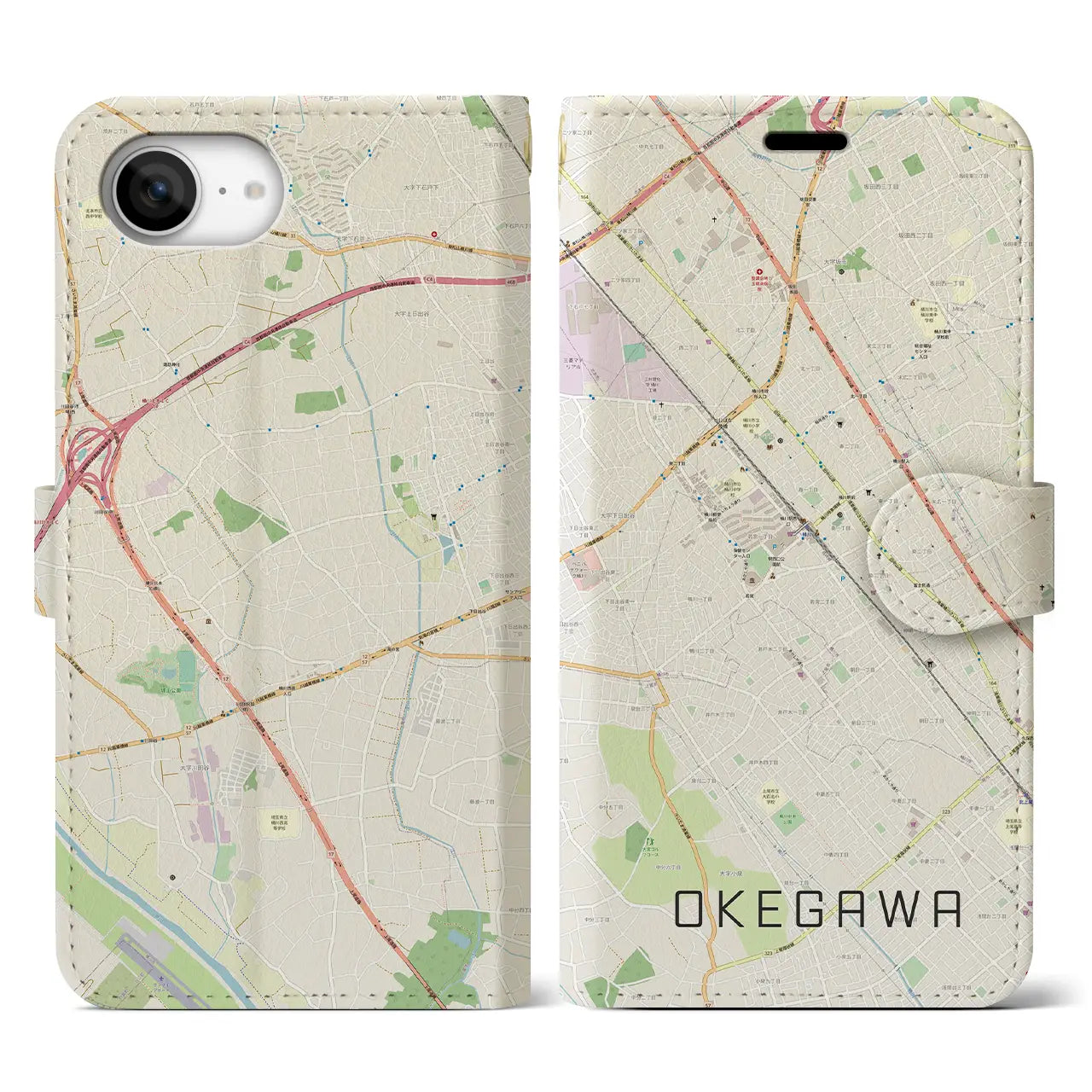 【桶川(埼玉県)】地図柄iPhoneケース(手帳タイプ)