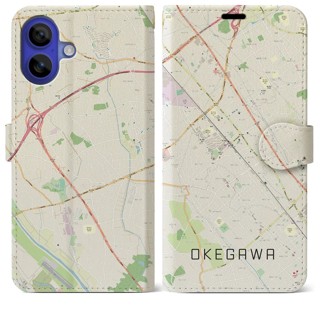 【桶川(埼玉県)】地図柄iPhoneケース(手帳タイプ)ナチュラル・iPhone 16 Pro Max 用