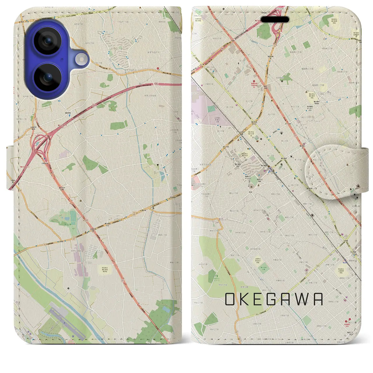 【桶川(埼玉県)】地図柄iPhoneケース(手帳タイプ)