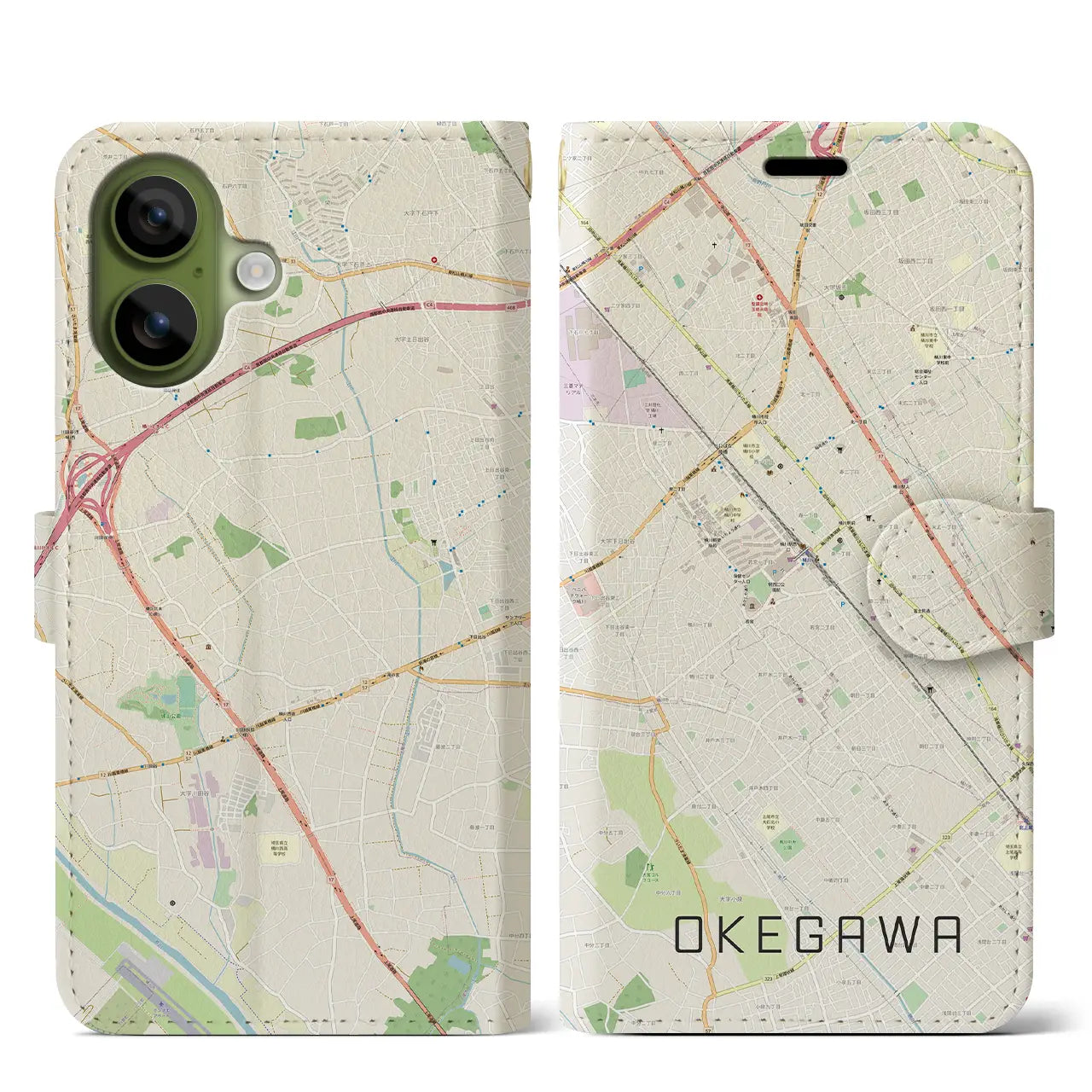 【桶川(埼玉県)】地図柄iPhoneケース(手帳タイプ)