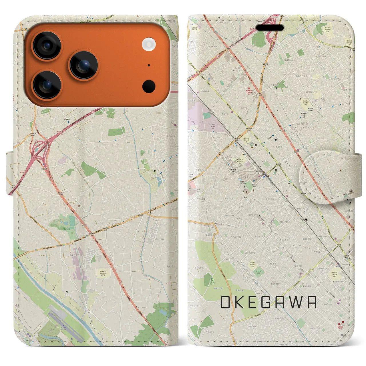 【桶川(埼玉県)】地図柄iPhoneケース(手帳タイプ)