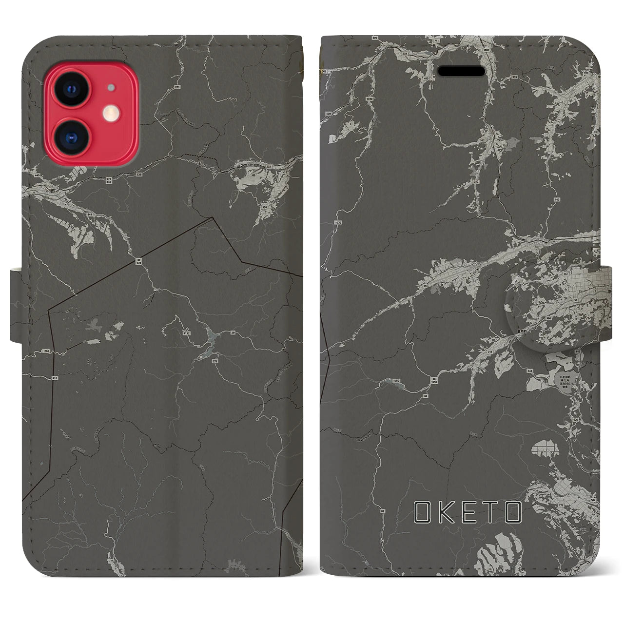 【置戸(北海道)】地図柄iPhoneケース(手帳タイプ)モノトーン・iPhone 11 用