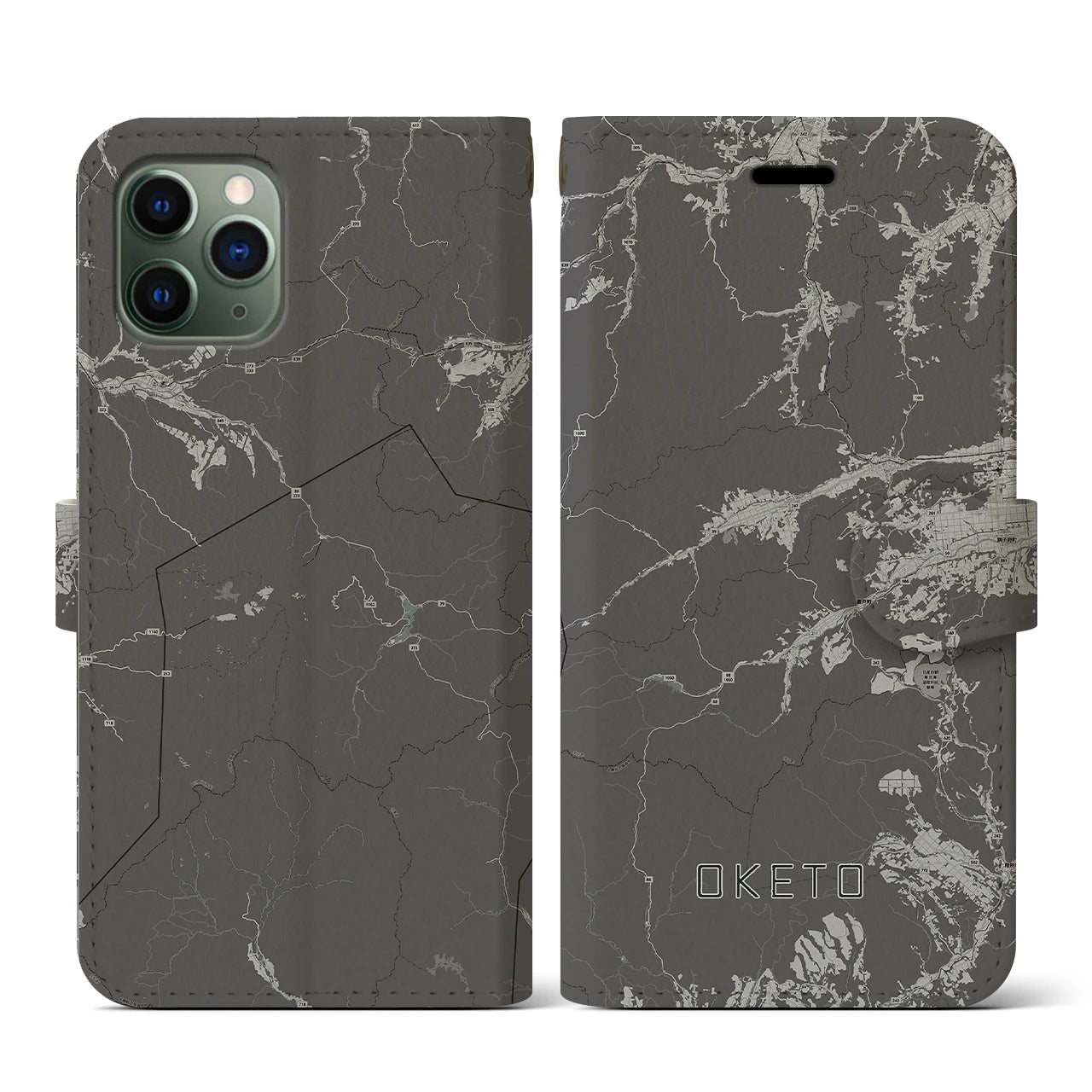 【置戸(北海道)】地図柄iPhoneケース(手帳タイプ)モノトーン・iPhone 11 Pro 用