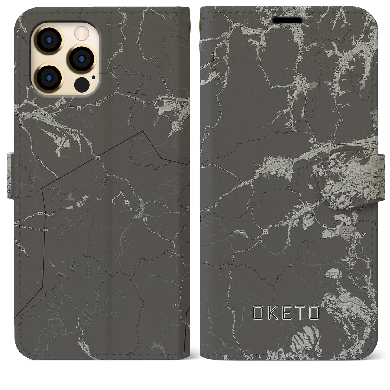 【置戸(北海道)】地図柄iPhoneケース(手帳タイプ)モノトーン・iPhone 12 Pro Max 用