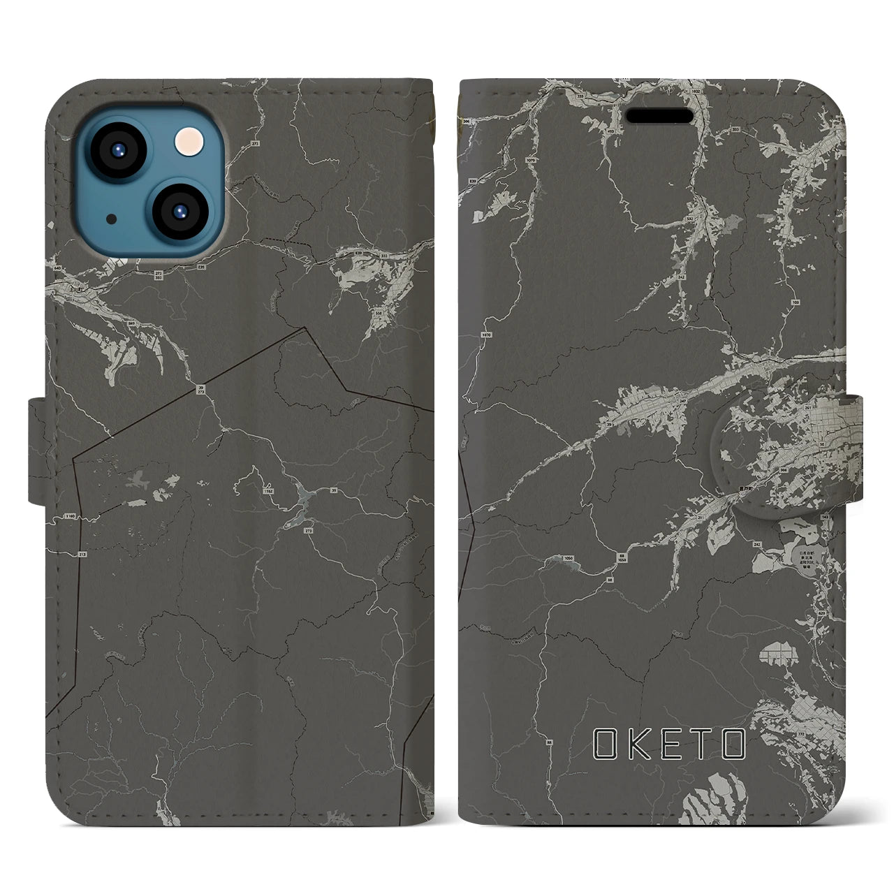 【置戸(北海道)】地図柄iPhoneケース(手帳タイプ)モノトーン・iPhone 13 用