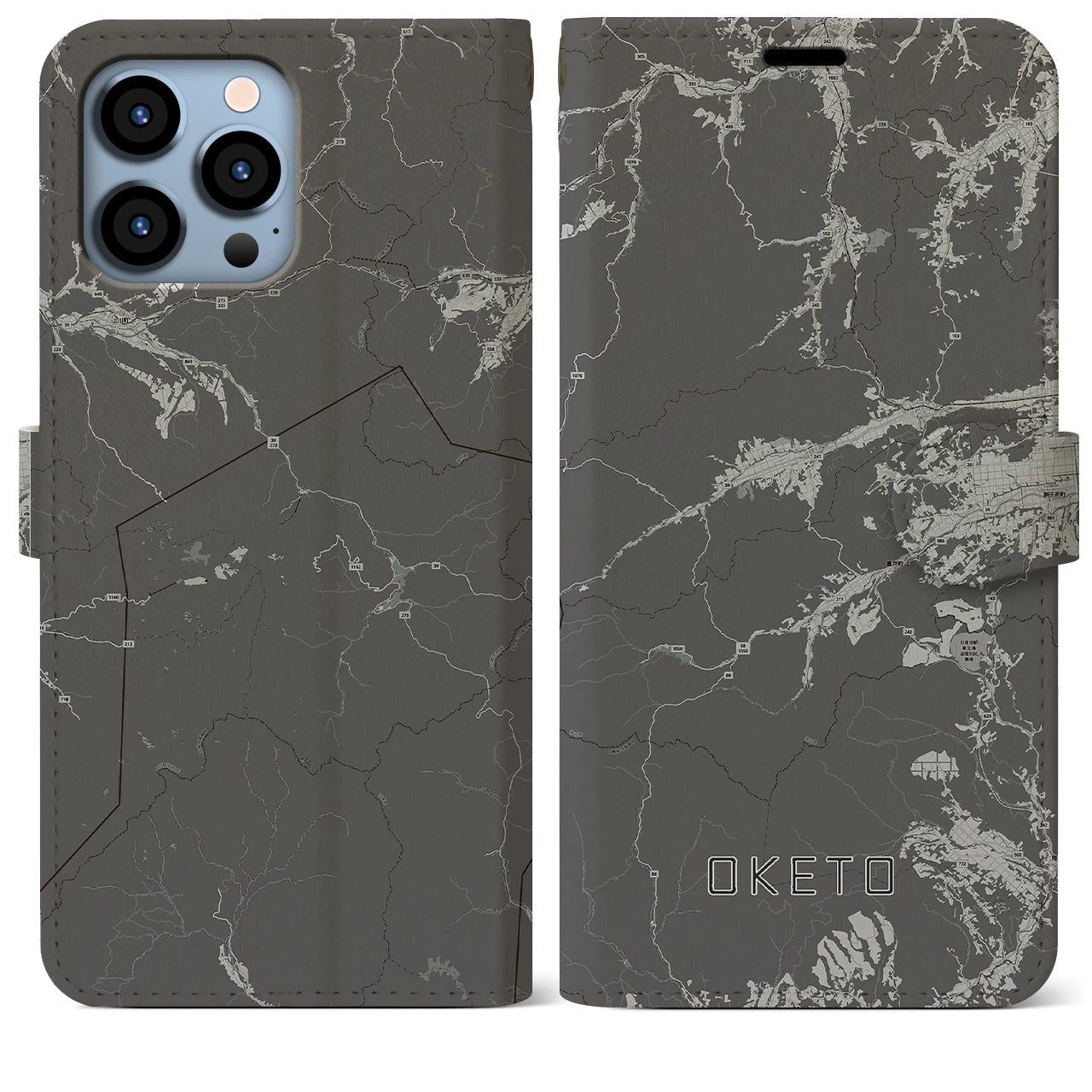 【置戸(北海道)】地図柄iPhoneケース(手帳タイプ)モノトーン・iPhone 13 Pro Max 用