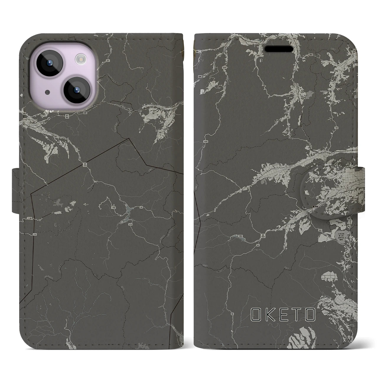 【置戸(北海道)】地図柄iPhoneケース(手帳タイプ)モノトーン・iPhone 14 用