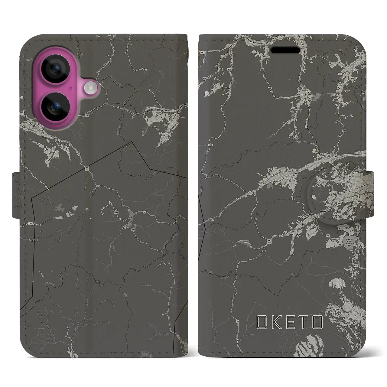 【置戸(北海道)】地図柄iPhoneケース(手帳タイプ)モノトーン・iPhone 16 Pro 用