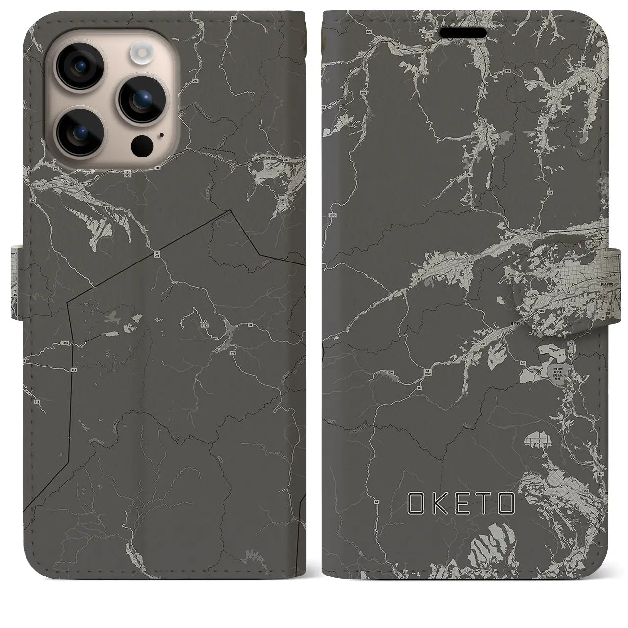 【置戸(北海道)】地図柄iPhoneケース(手帳タイプ)モノトーン・iPhone 16 Plus 用