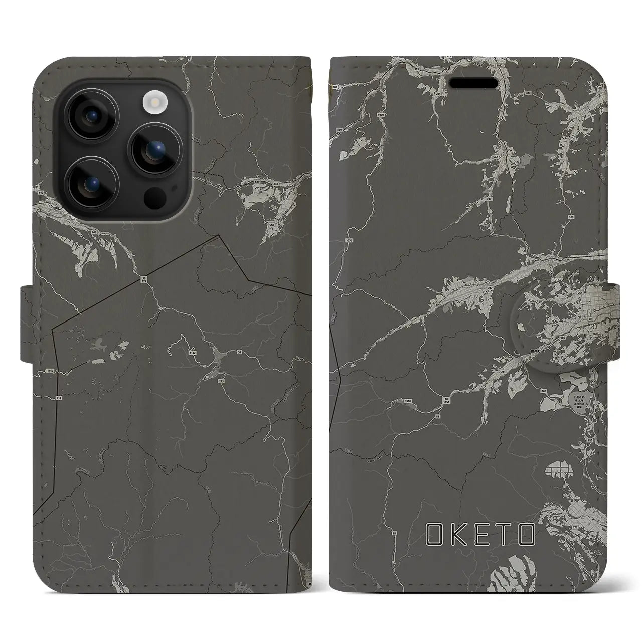 【置戸(北海道)】地図柄iPhoneケース(手帳タイプ)モノトーン・iPhone 16 用