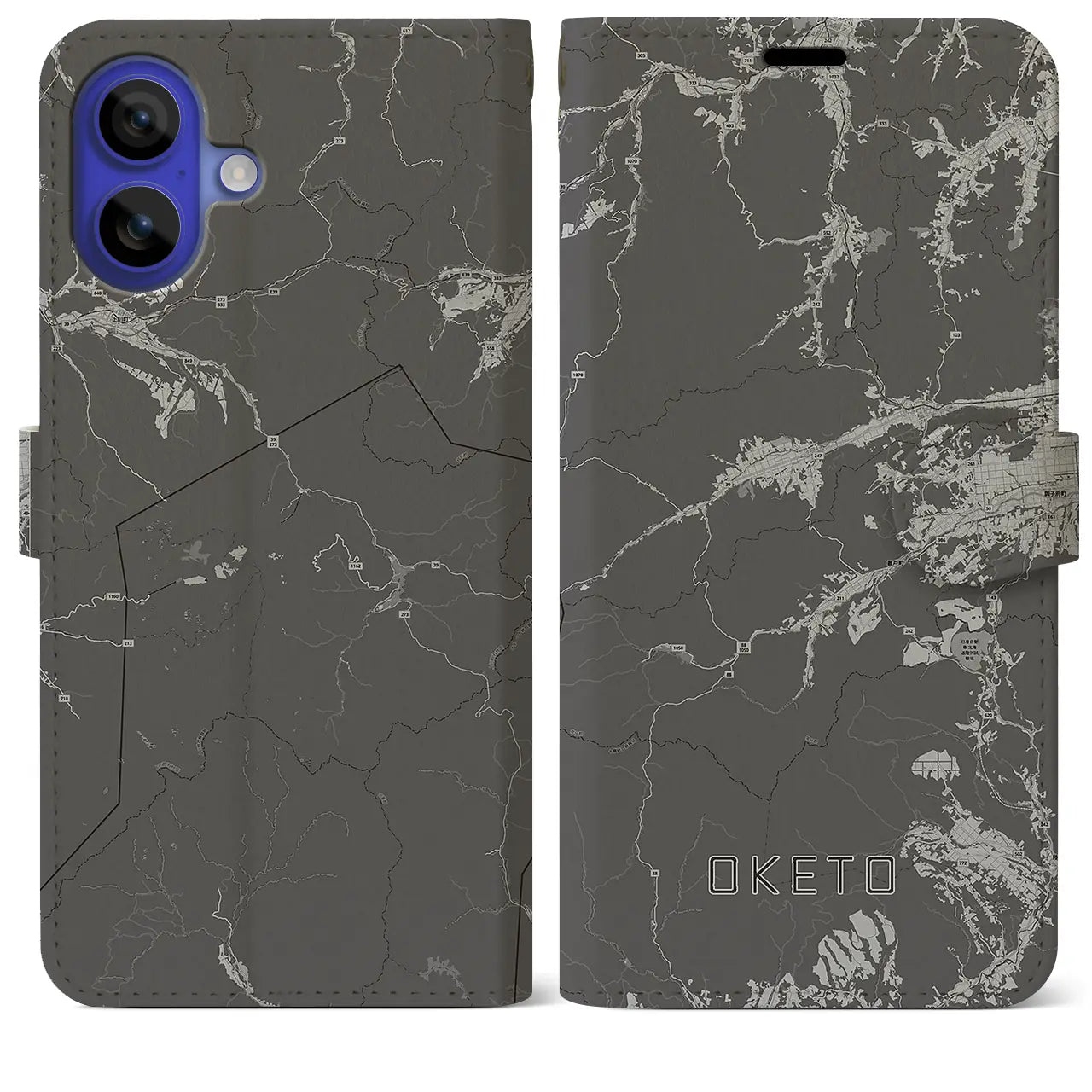 【置戸(北海道)】地図柄iPhoneケース(手帳タイプ)モノトーン・iPhone 16 Pro Max 用