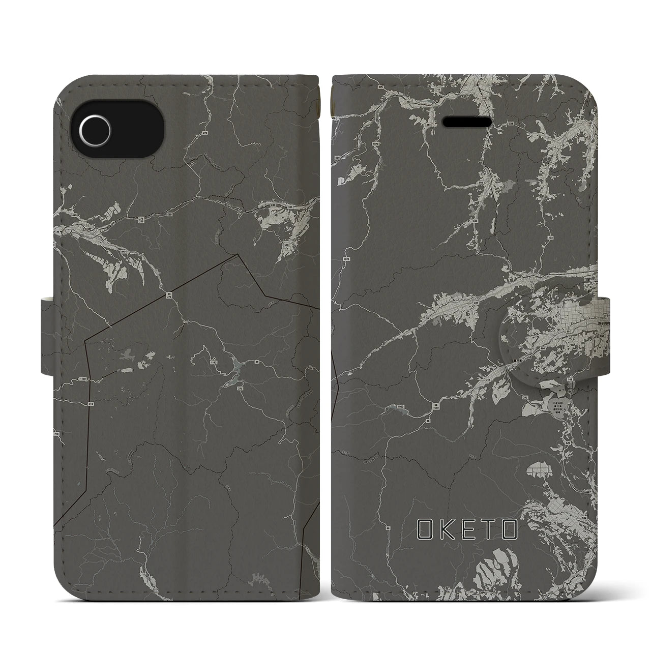 【置戸(北海道)】地図柄iPhoneケース(手帳タイプ)モノトーン・iPhone SE(第3 / 第2世代) / 8 / 7 / 6s / 6 用