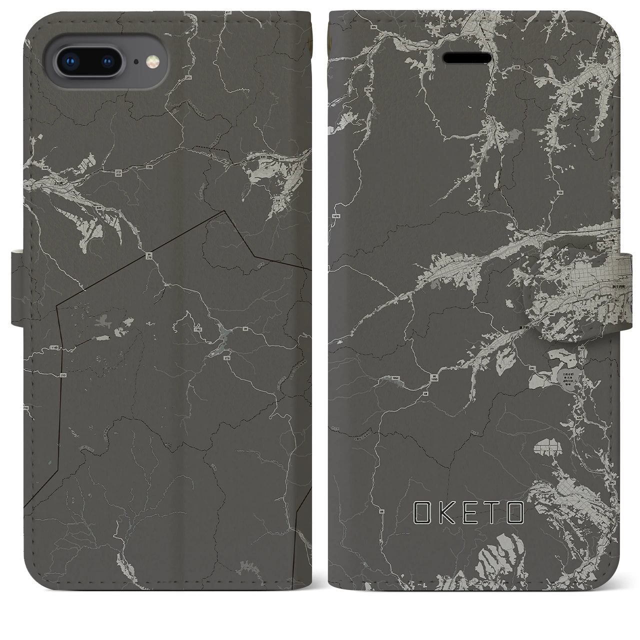 【置戸(北海道)】地図柄iPhoneケース(手帳タイプ)モノトーン・iPhone 8Plus /7Plus / 6sPlus / 6Plus 用