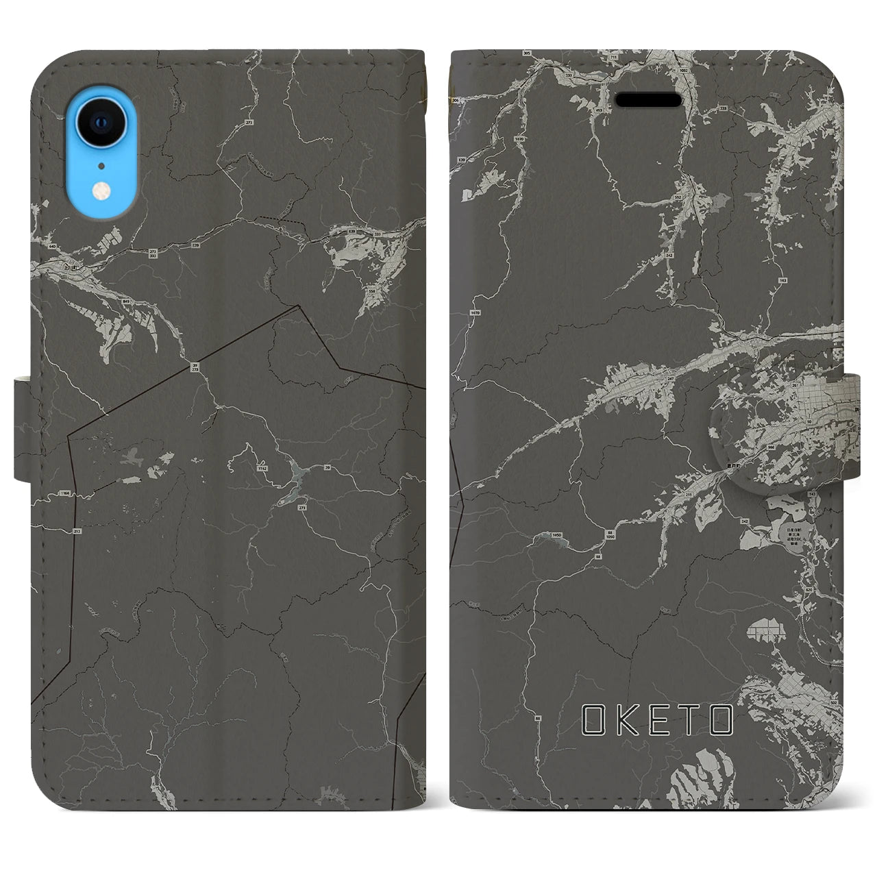 【置戸(北海道)】地図柄iPhoneケース(手帳タイプ)モノトーン・iPhone XR 用