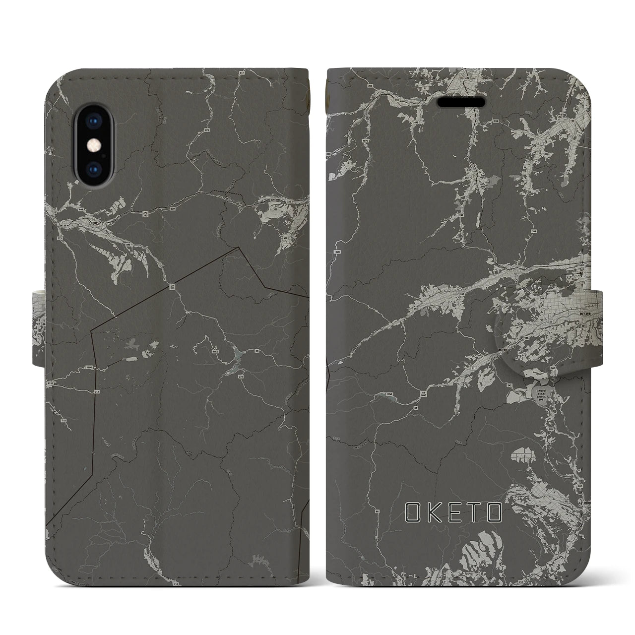 【置戸(北海道)】地図柄iPhoneケース(手帳タイプ)モノトーン・iPhone XS / X 用