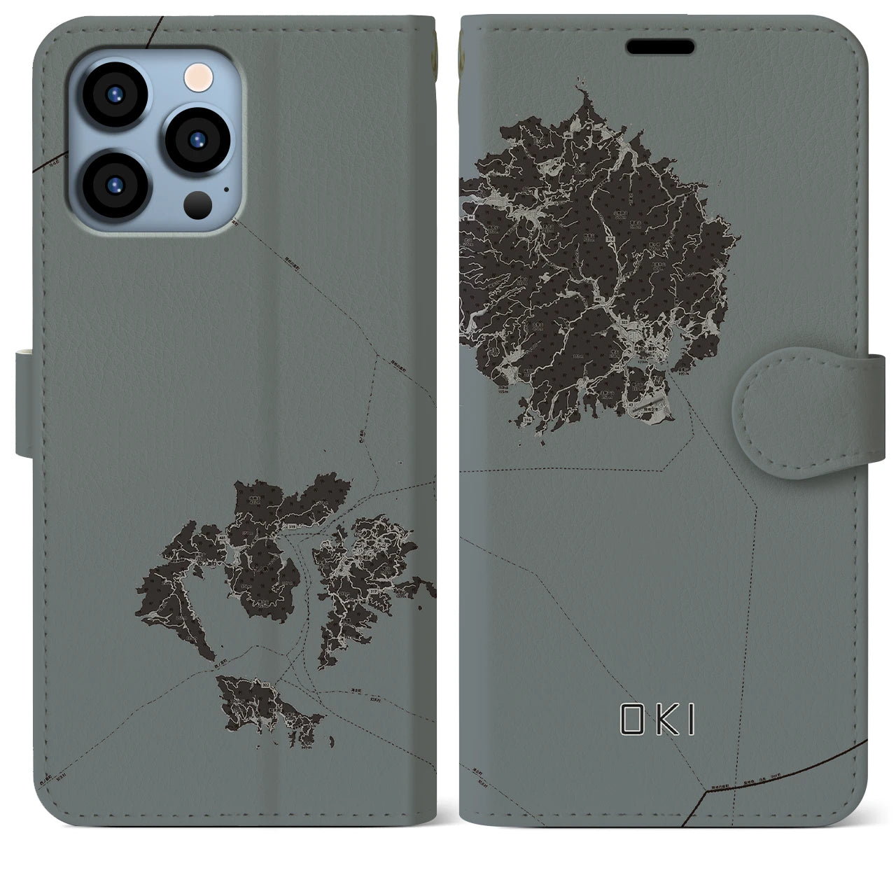 【隠岐(島根県)】地図柄iPhoneケース(手帳タイプ)モノトーン・iPhone 13 Pro Max 用