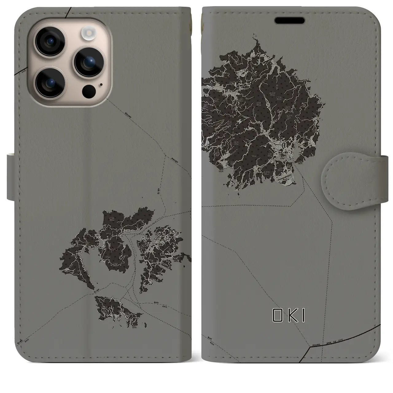 【隠岐(島根県)】地図柄iPhoneケース(手帳タイプ)モノトーン・iPhone 16 Plus 用