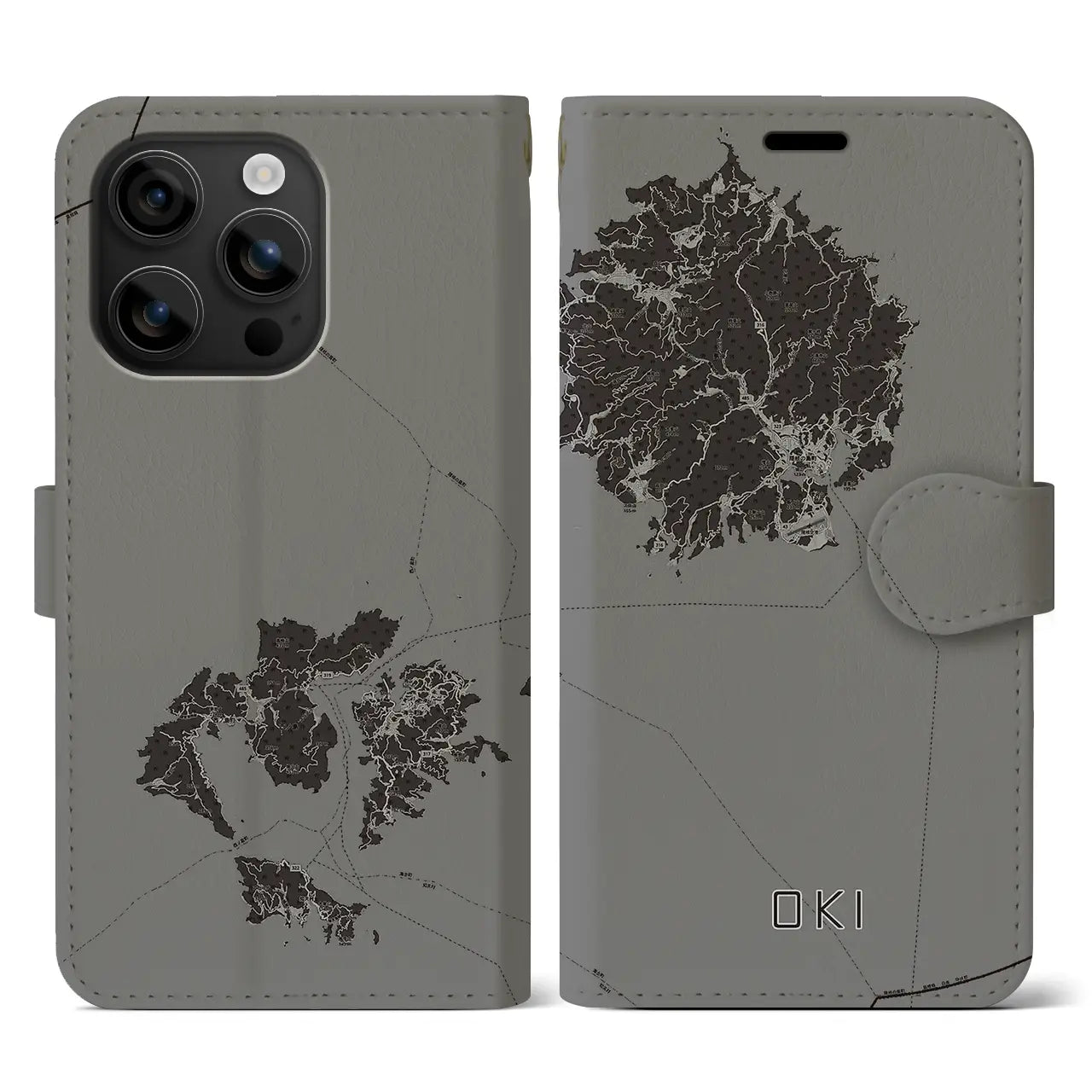 【隠岐(島根県)】地図柄iPhoneケース(手帳タイプ)モノトーン・iPhone 16 用