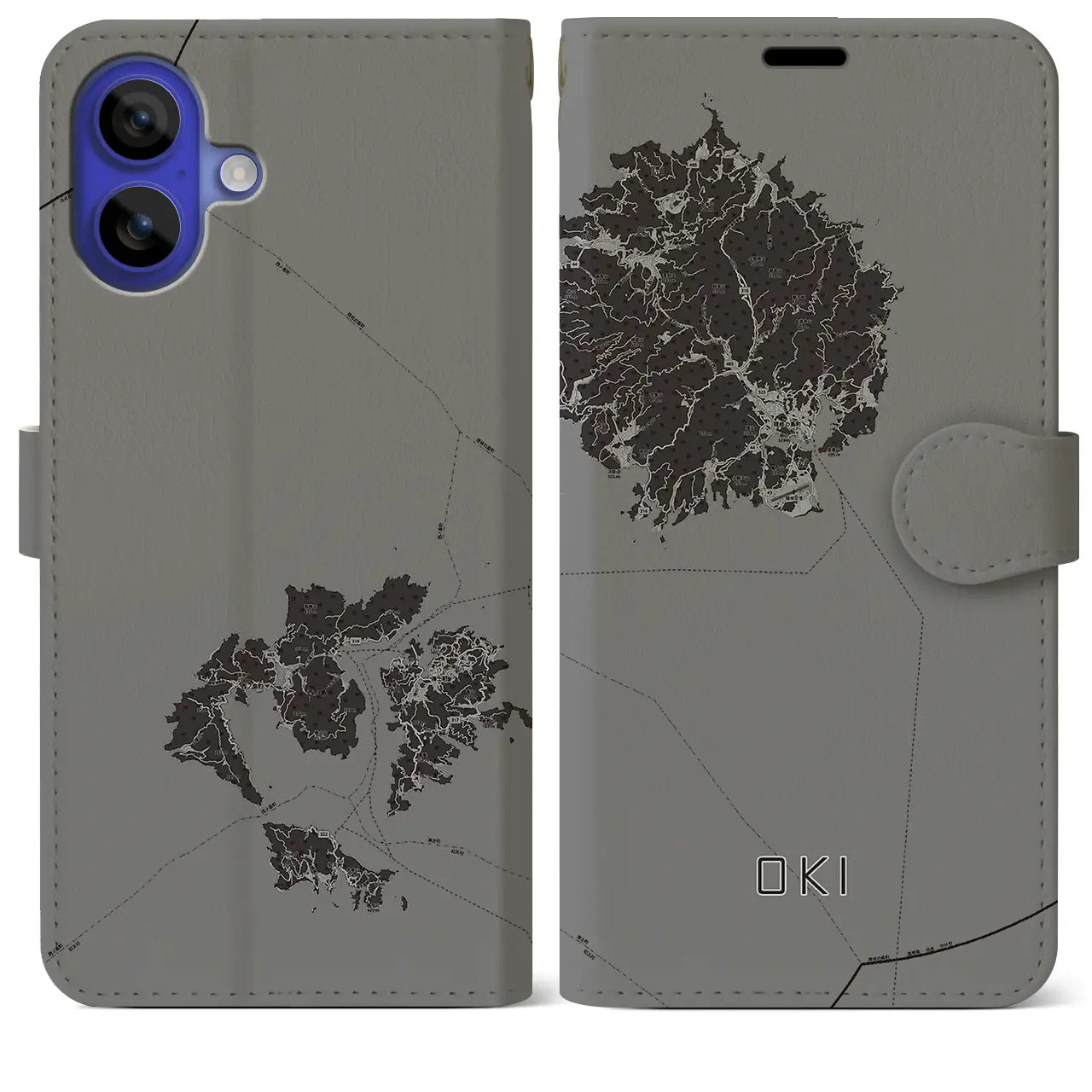 【隠岐(島根県)】地図柄iPhoneケース(手帳タイプ)モノトーン・iPhone 16 Pro Max 用