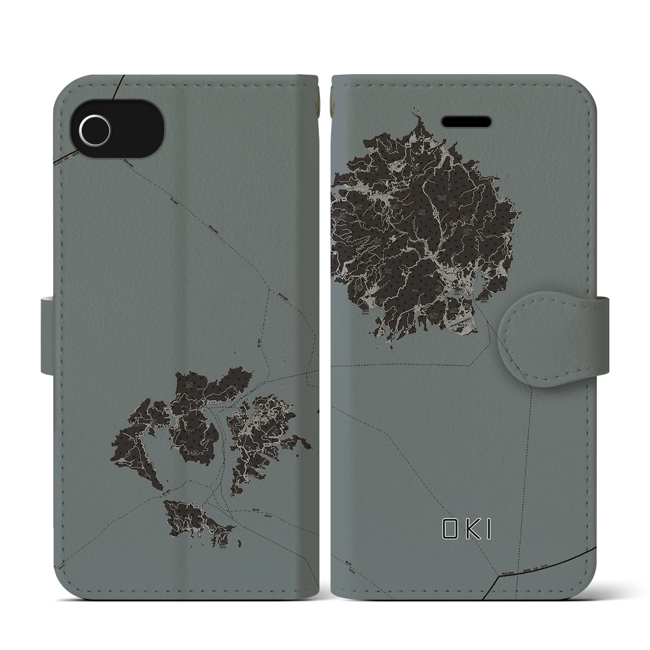 【隠岐(島根県)】地図柄iPhoneケース(手帳タイプ)モノトーン・iPhone SE(第3 / 第2世代) / 8 / 7 / 6s / 6 用