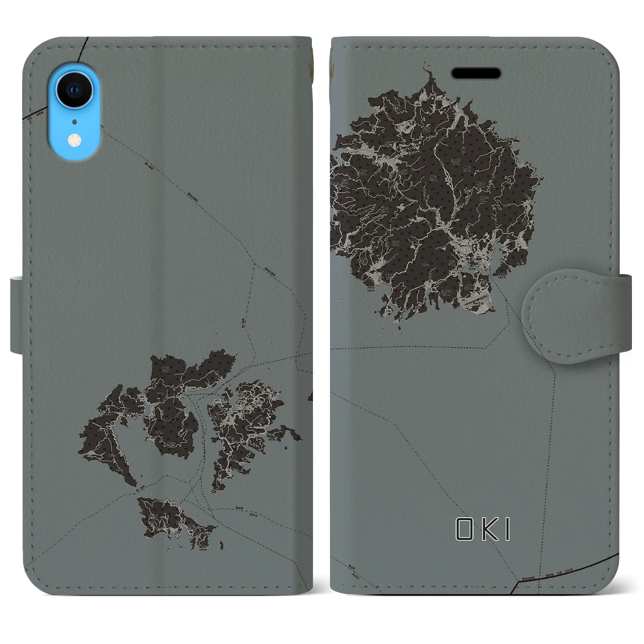 【隠岐(島根県)】地図柄iPhoneケース(手帳タイプ)モノトーン・iPhone XR 用