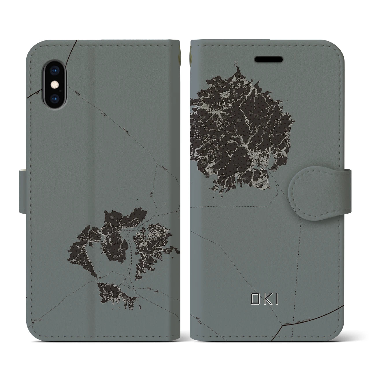 【隠岐(島根県)】地図柄iPhoneケース(手帳タイプ)モノトーン・iPhone XS / X 用
