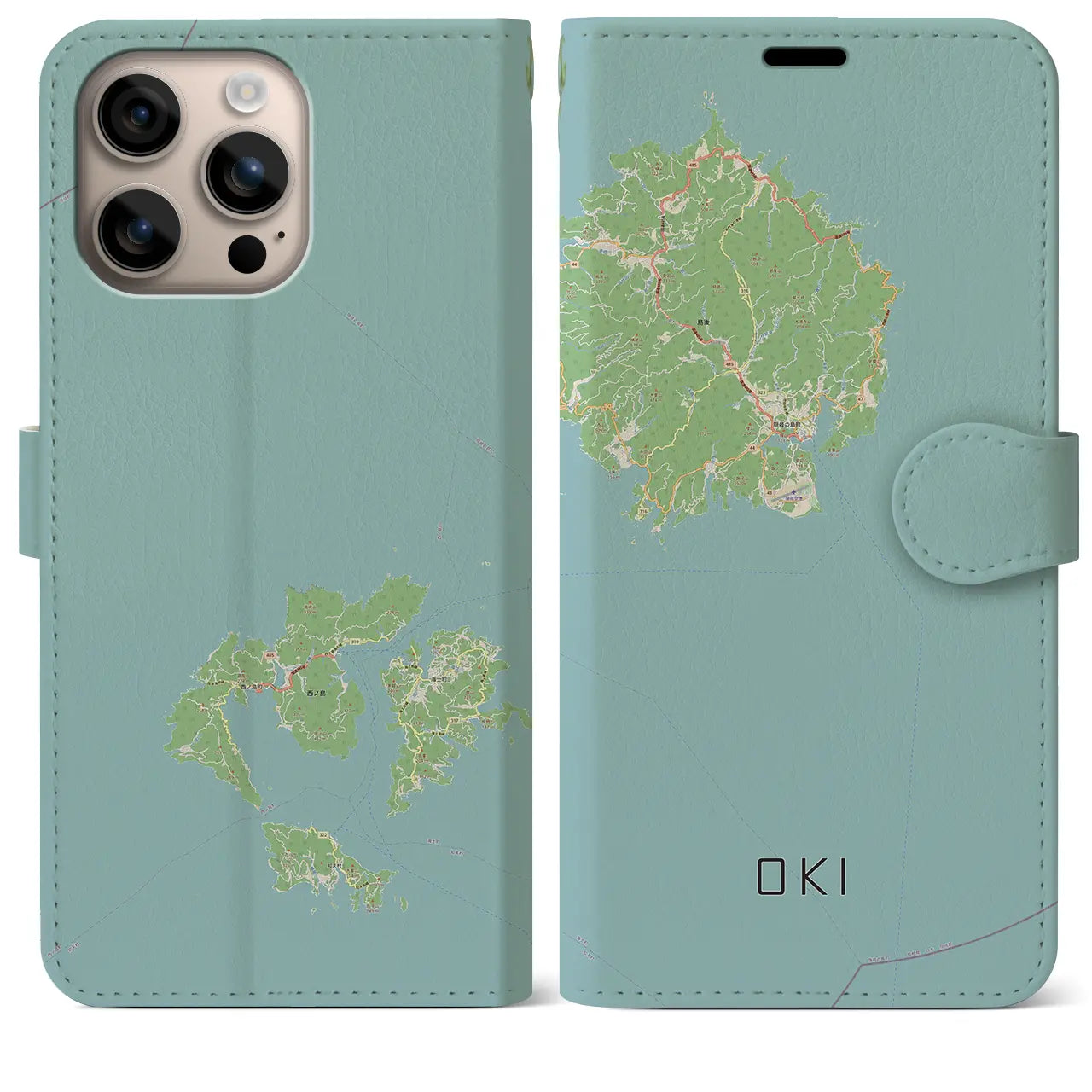 【隠岐(島根県)】地図柄iPhoneケース(手帳タイプ)ナチュラル・iPhone 16 Plus 用