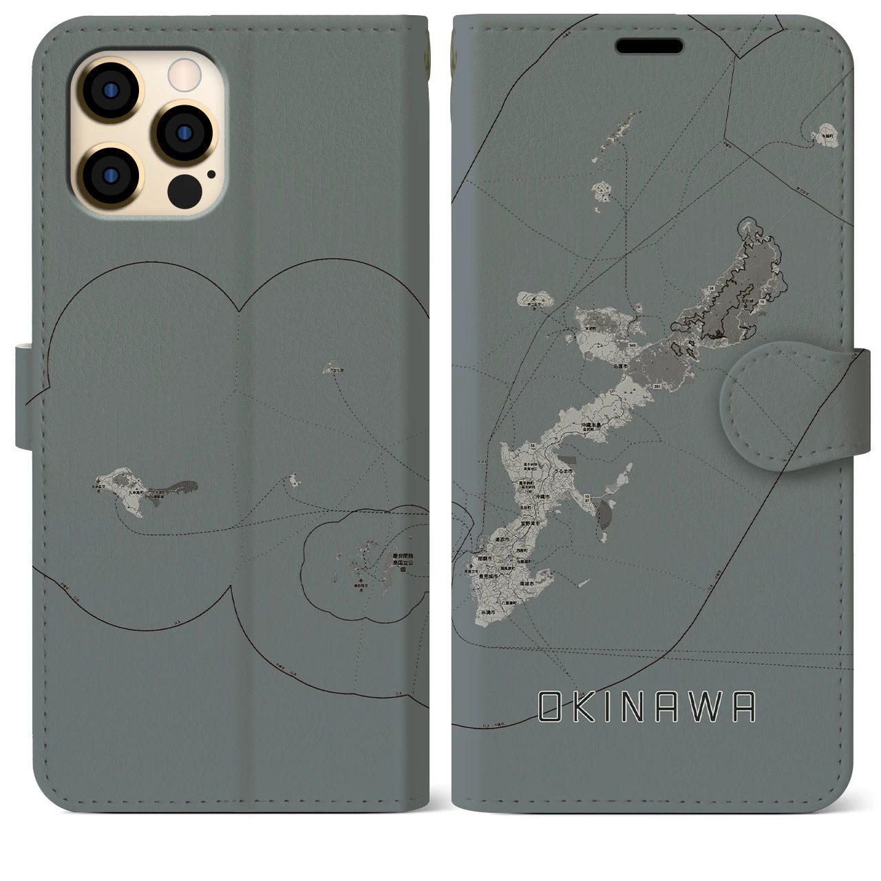 【沖縄2(沖縄県)】地図柄iPhoneケース(手帳タイプ)モノトーン・iPhone 12 Pro Max 用