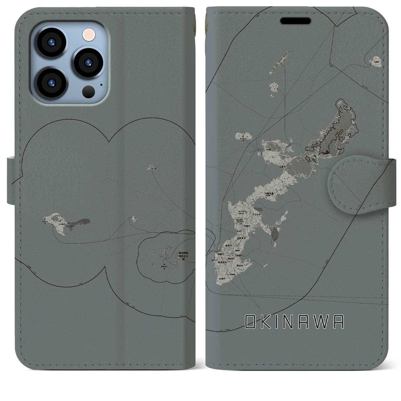 【沖縄2(沖縄県)】地図柄iPhoneケース(手帳タイプ)モノトーン・iPhone 13 Pro Max 用