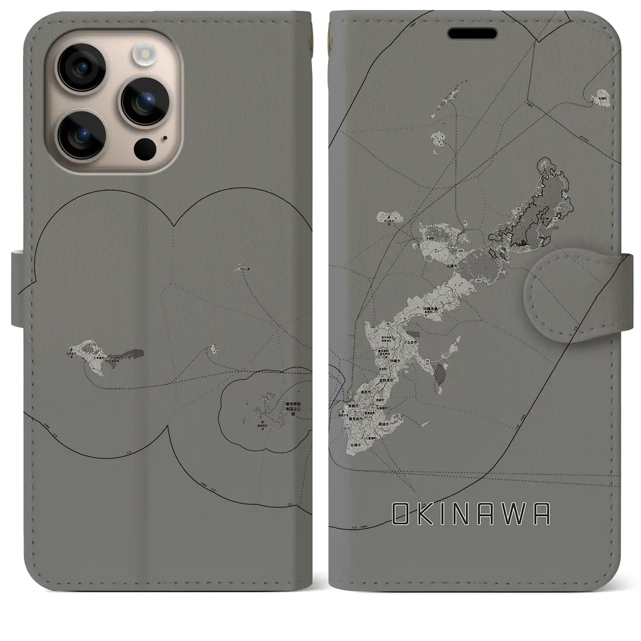 【沖縄2(沖縄県)】地図柄iPhoneケース(手帳タイプ)モノトーン・iPhone 16 Plus 用