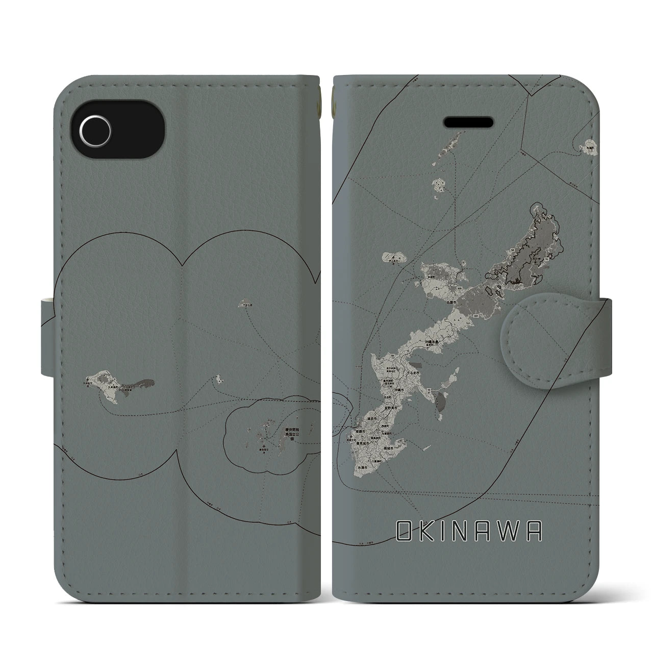 【沖縄2(沖縄県)】地図柄iPhoneケース(手帳タイプ)モノトーン・iPhone SE(第3 / 第2世代) / 8 / 7 / 6s / 6 用