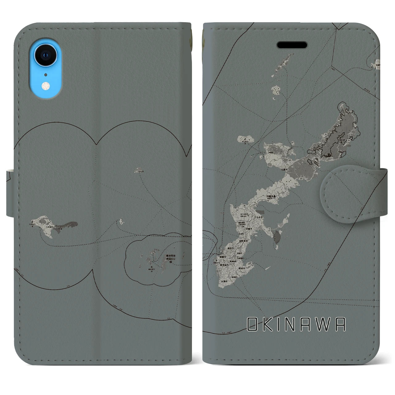 【沖縄2(沖縄県)】地図柄iPhoneケース(手帳タイプ)モノトーン・iPhone XR 用