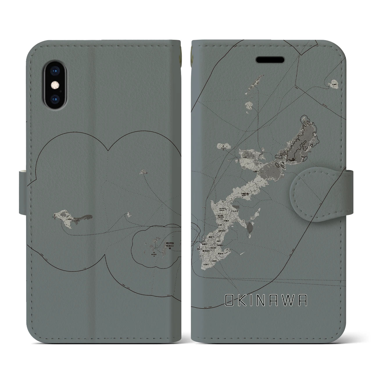 【沖縄2(沖縄県)】地図柄iPhoneケース(手帳タイプ)モノトーン・iPhone XS / X 用