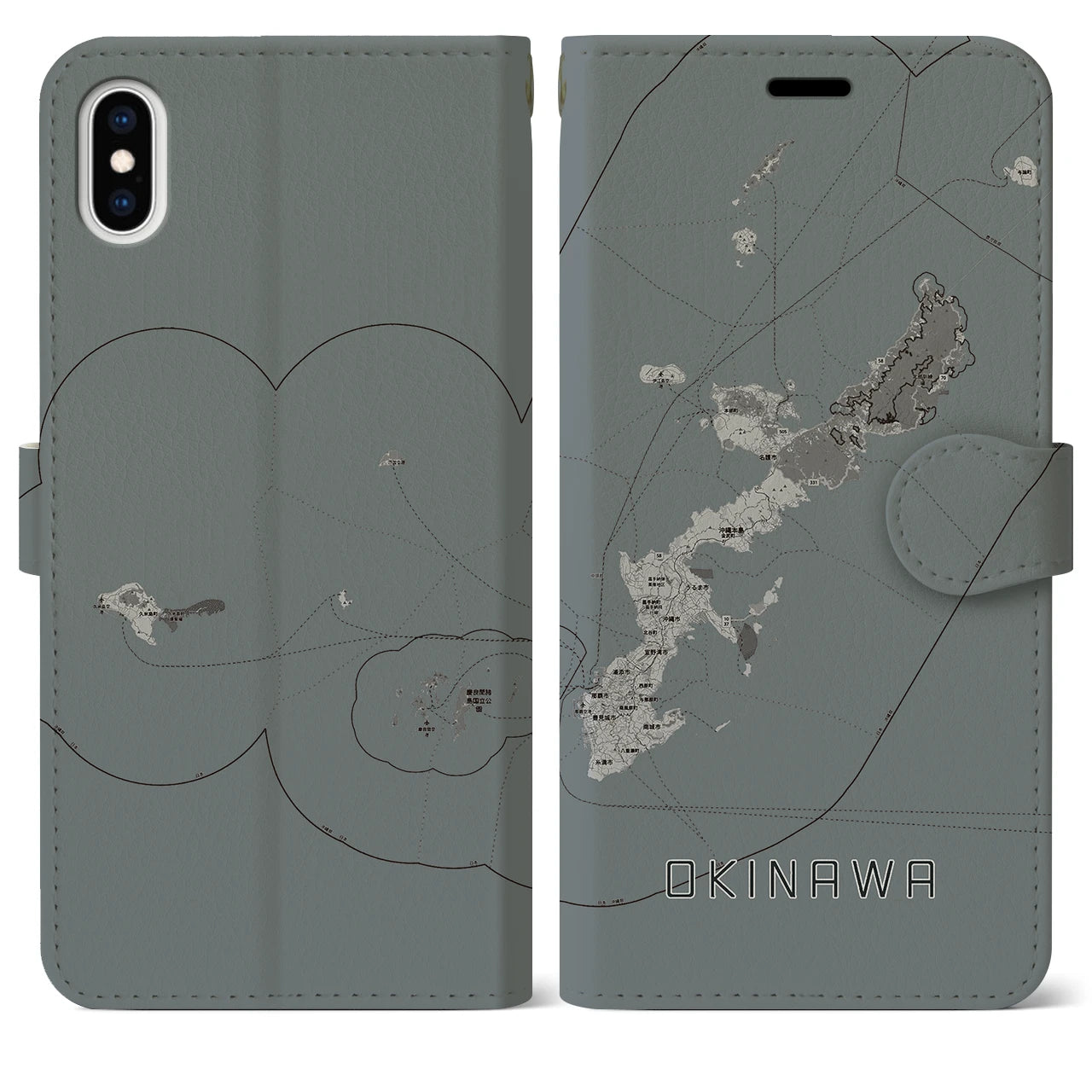 【沖縄2(沖縄県)】地図柄iPhoneケース(手帳タイプ)モノトーン・iPhone XS Max 用