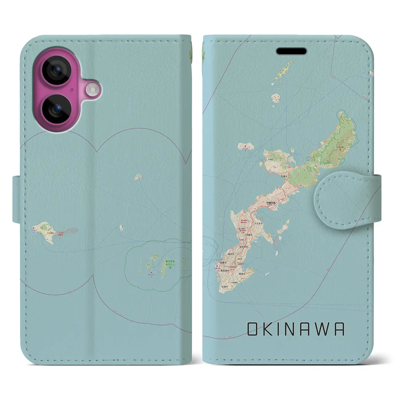 【沖縄2(沖縄県)】地図柄iPhoneケース(手帳タイプ)ナチュラル・iPhone 16 Pro 用