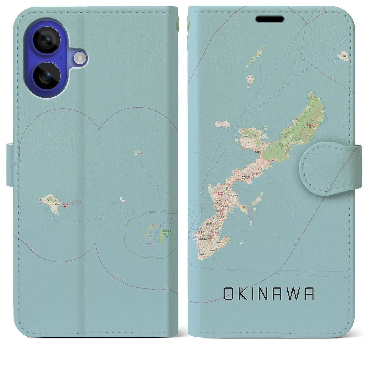 【沖縄2(沖縄県)】地図柄iPhoneケース(手帳タイプ)ナチュラル・iPhone 16 Pro Max 用