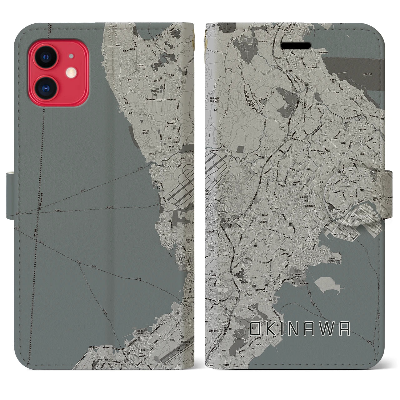 【沖縄(沖縄県)】地図柄iPhoneケース(手帳タイプ)モノトーン・iPhone 11 用