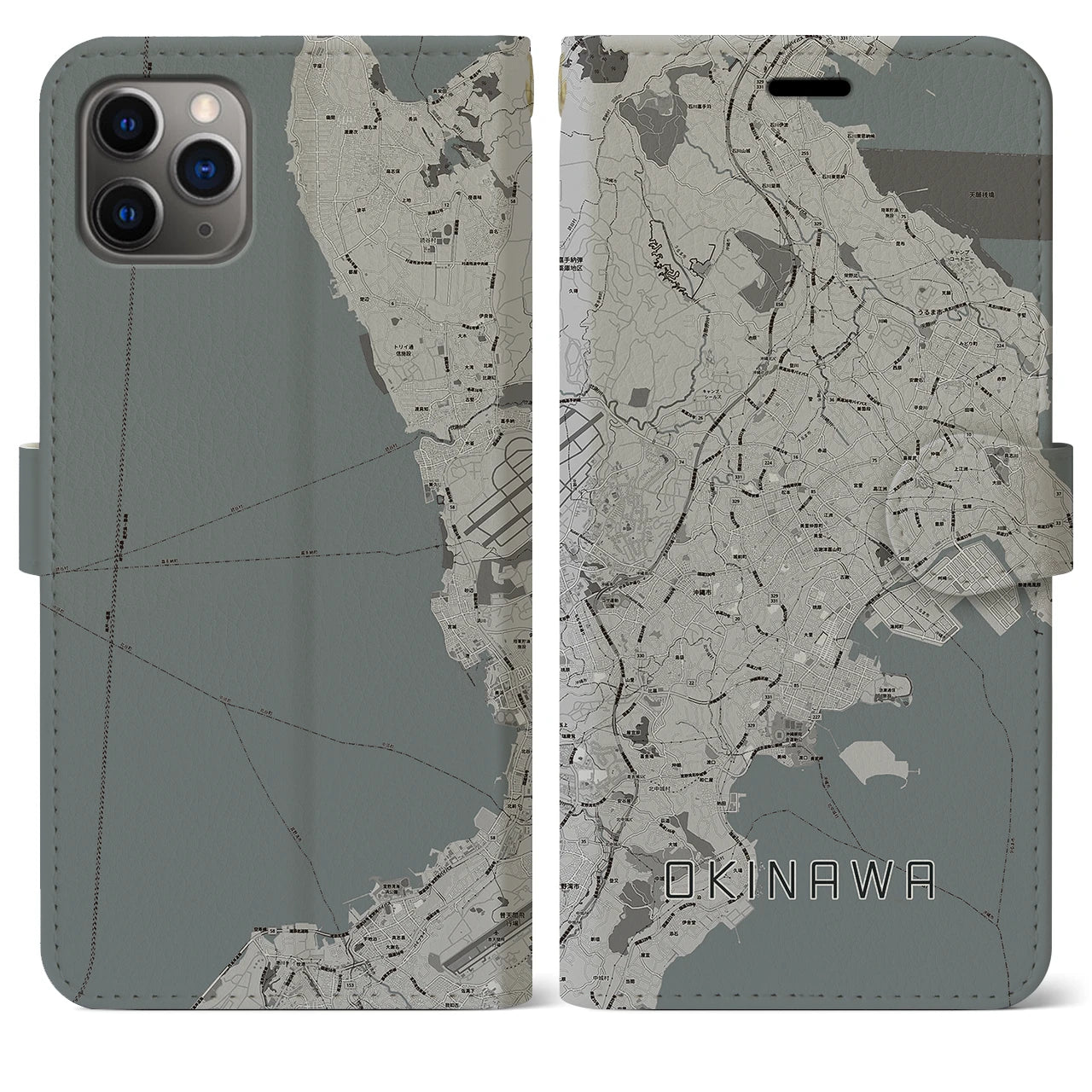 【沖縄(沖縄県)】地図柄iPhoneケース(手帳タイプ)モノトーン・iPhone 11 Pro Max 用