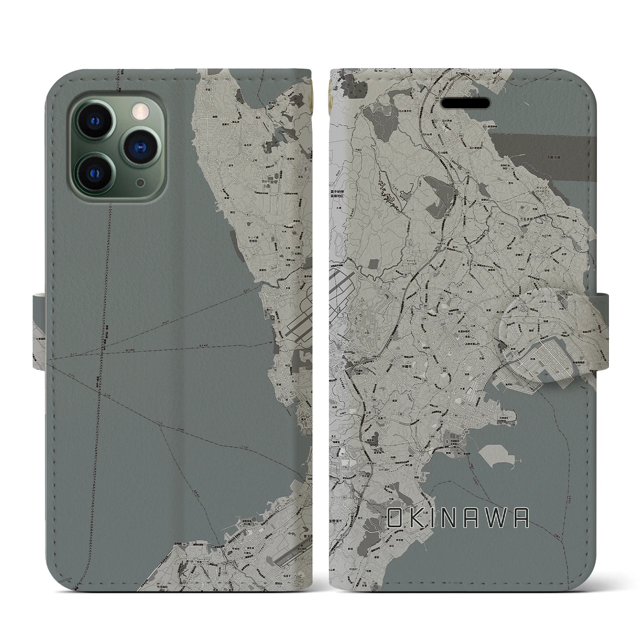 【沖縄(沖縄県)】地図柄iPhoneケース(手帳タイプ)モノトーン・iPhone 11 Pro 用