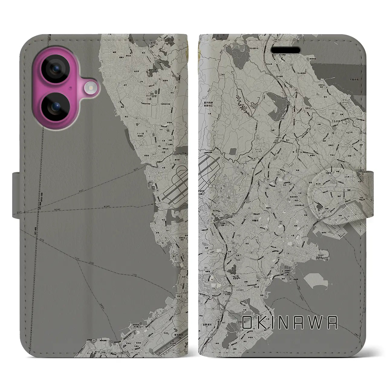 【沖縄(沖縄県)】地図柄iPhoneケース(手帳タイプ)モノトーン・iPhone 16 Pro 用