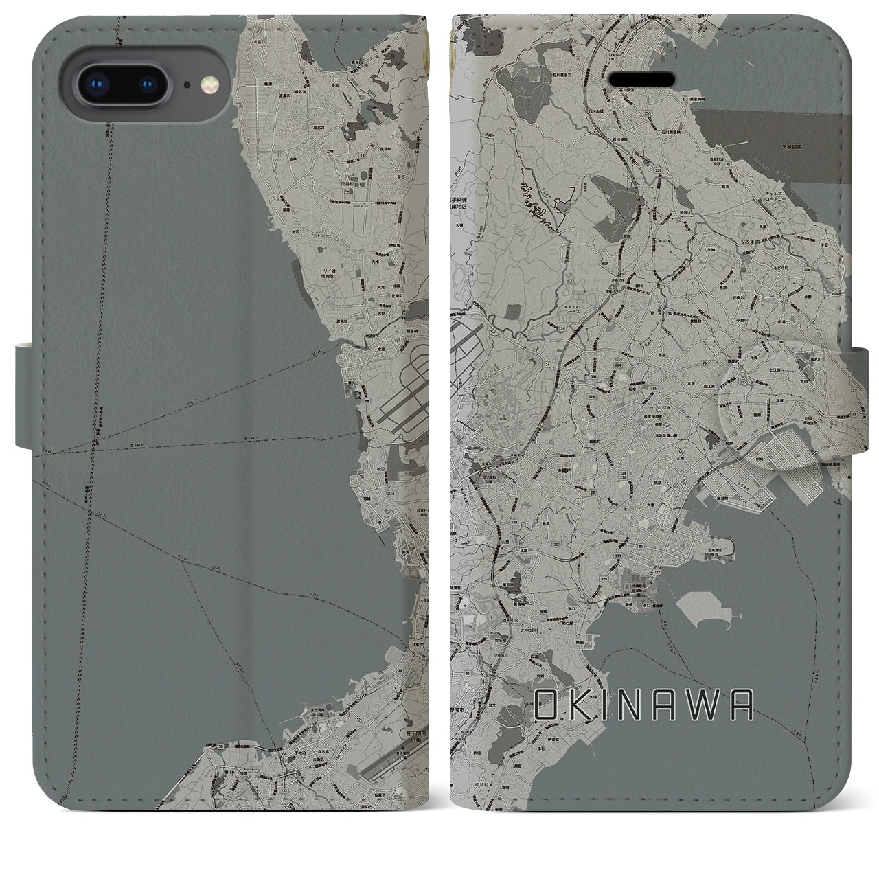 【沖縄(沖縄県)】地図柄iPhoneケース(手帳タイプ)モノトーン・iPhone 8Plus /7Plus / 6sPlus / 6Plus 用