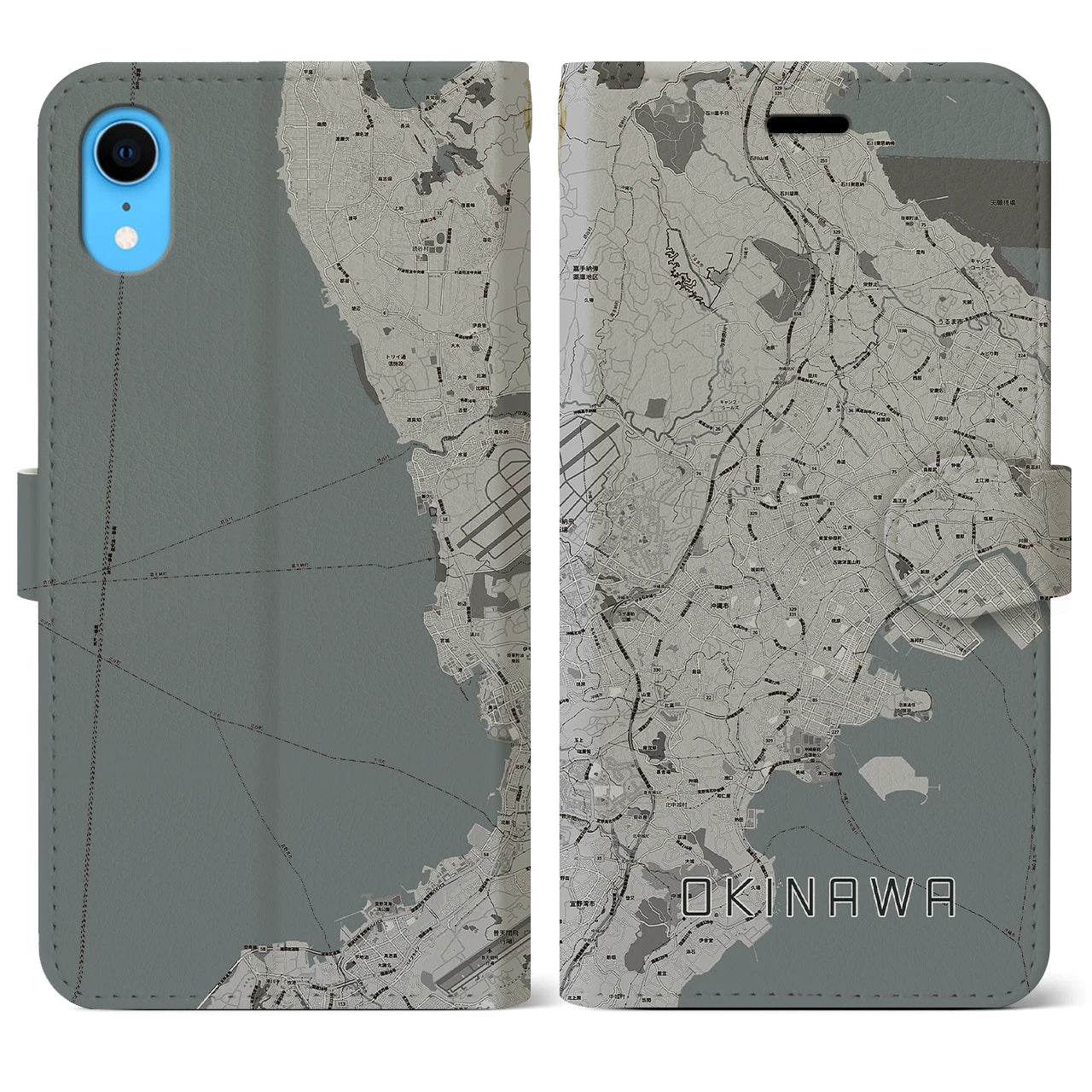 【沖縄(沖縄県)】地図柄iPhoneケース(手帳タイプ)モノトーン・iPhone XR 用