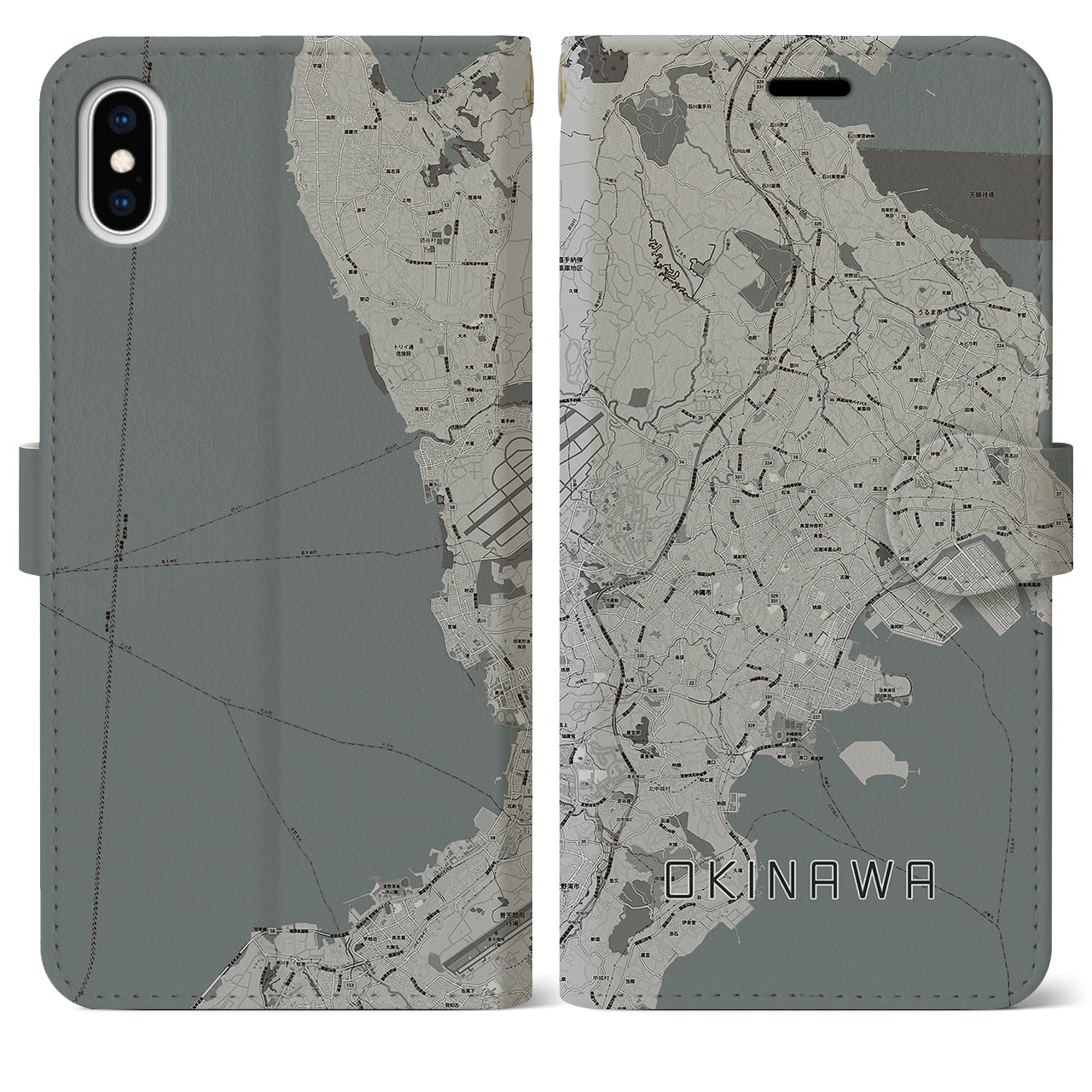 【沖縄(沖縄県)】地図柄iPhoneケース(手帳タイプ)モノトーン・iPhone XS Max 用