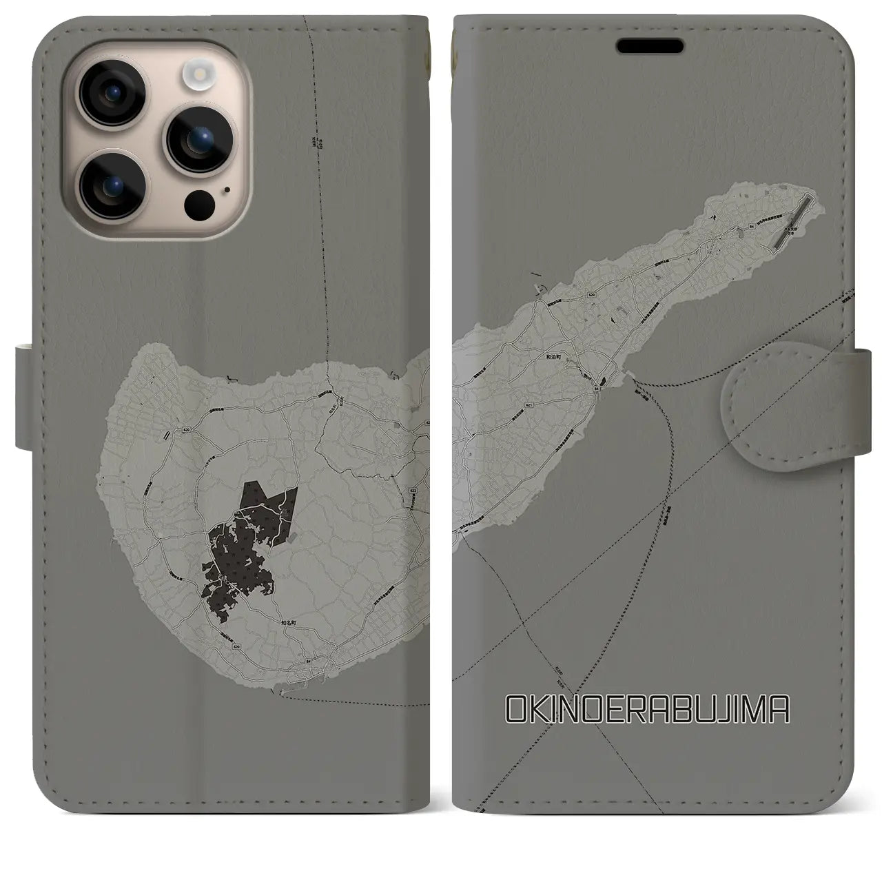 【沖永良部島(鹿児島県)】地図柄iPhoneケース(手帳タイプ)モノトーン・iPhone 16 Plus 用