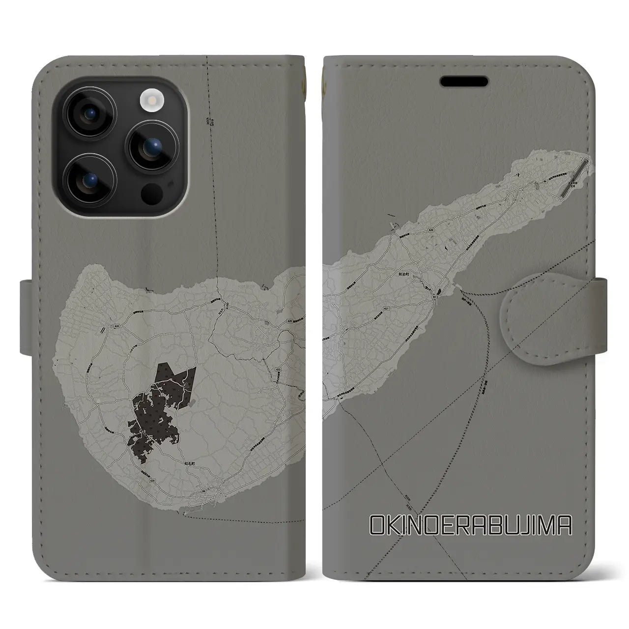 【沖永良部島(鹿児島県)】地図柄iPhoneケース(手帳タイプ)モノトーン・iPhone 16 用