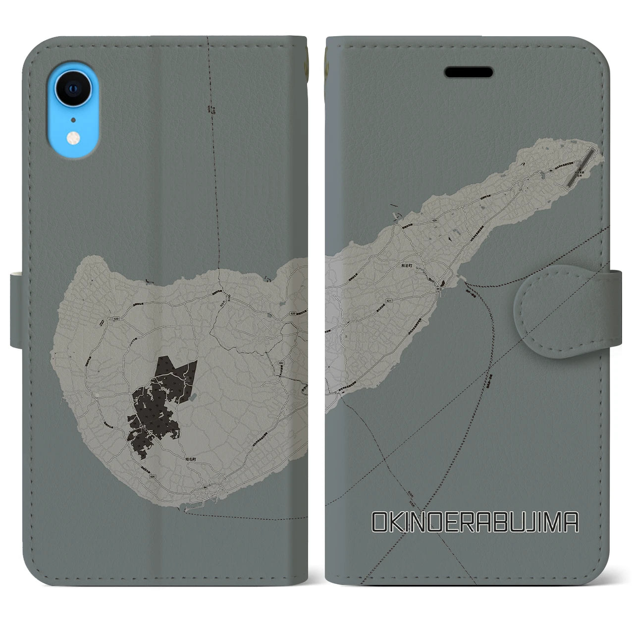 【沖永良部島(鹿児島県)】地図柄iPhoneケース(手帳タイプ)モノトーン・iPhone XR 用