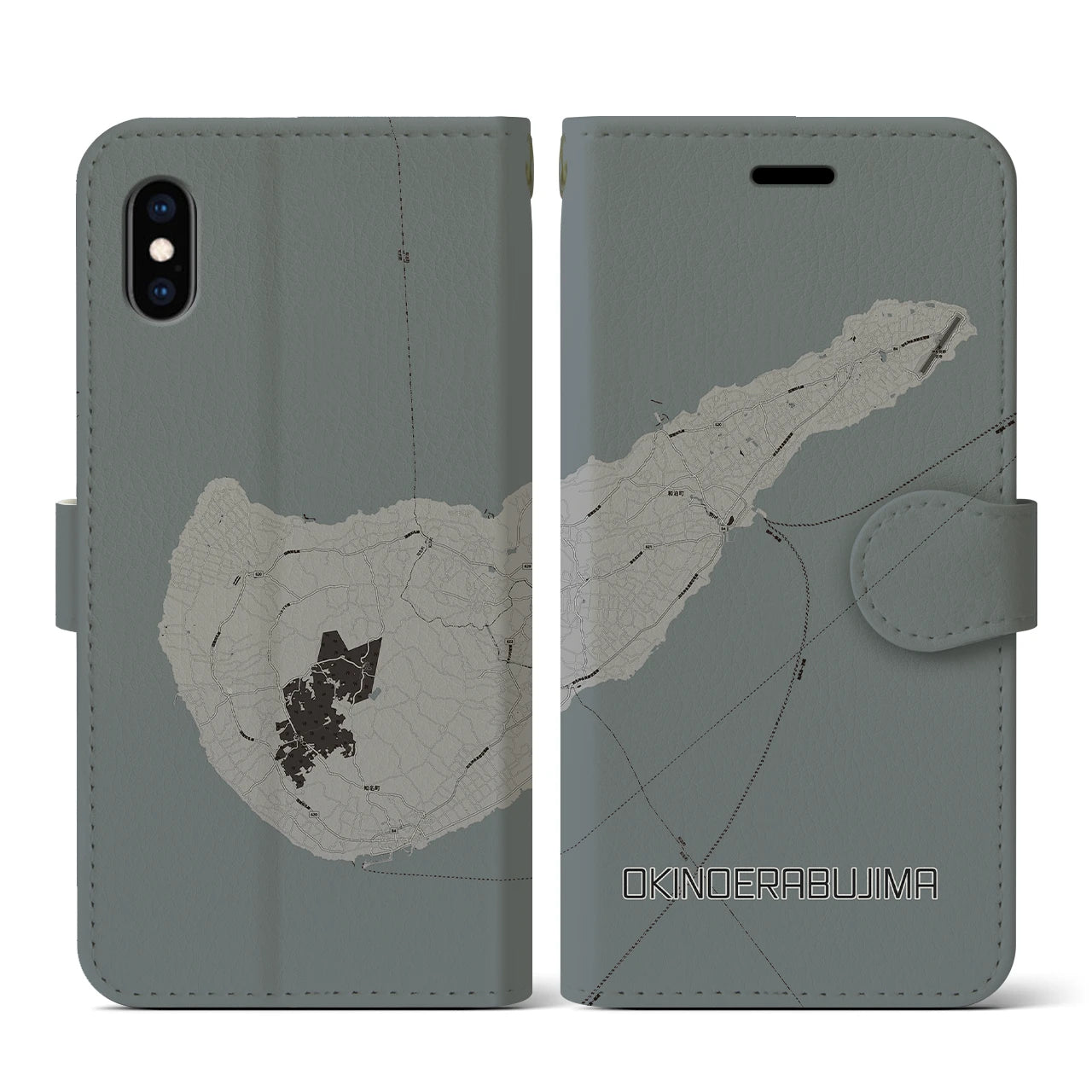 【沖永良部島(鹿児島県)】地図柄iPhoneケース(手帳タイプ)モノトーン・iPhone XS / X 用