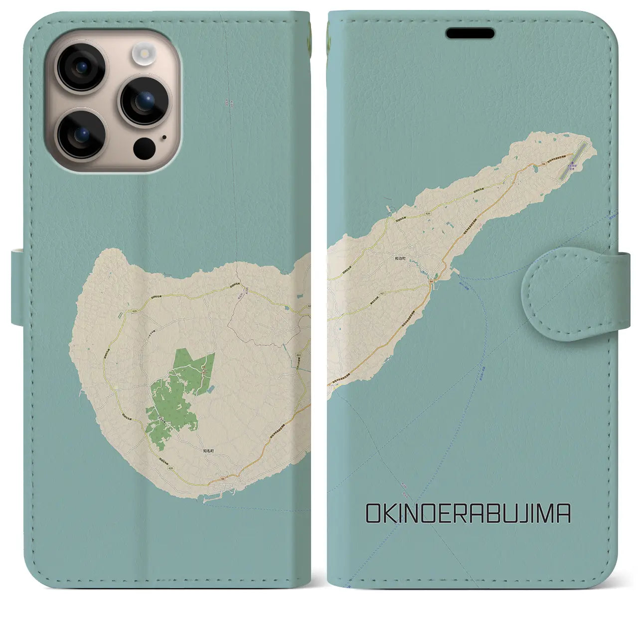 【沖永良部島(鹿児島県)】地図柄iPhoneケース(手帳タイプ)ナチュラル・iPhone 16 Plus 用