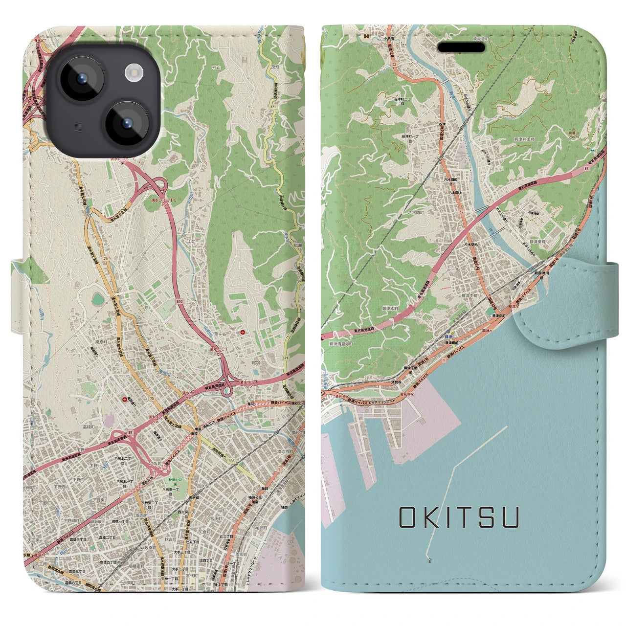 【興津(静岡県)】地図柄iPhoneケース(手帳タイプ)