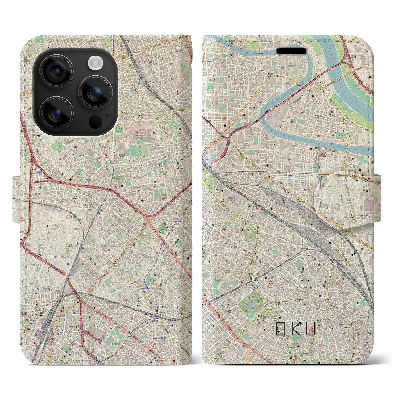 【尾久(東京都)】地図柄iPhoneケース(手帳タイプ)ナチュラル・iPhone 16 用